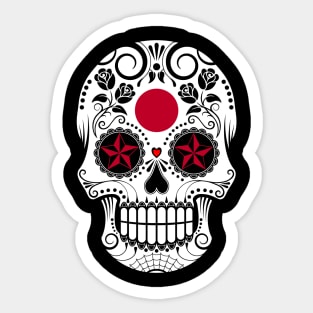 Japanese Flag Sugar Skull with Roses Sticker